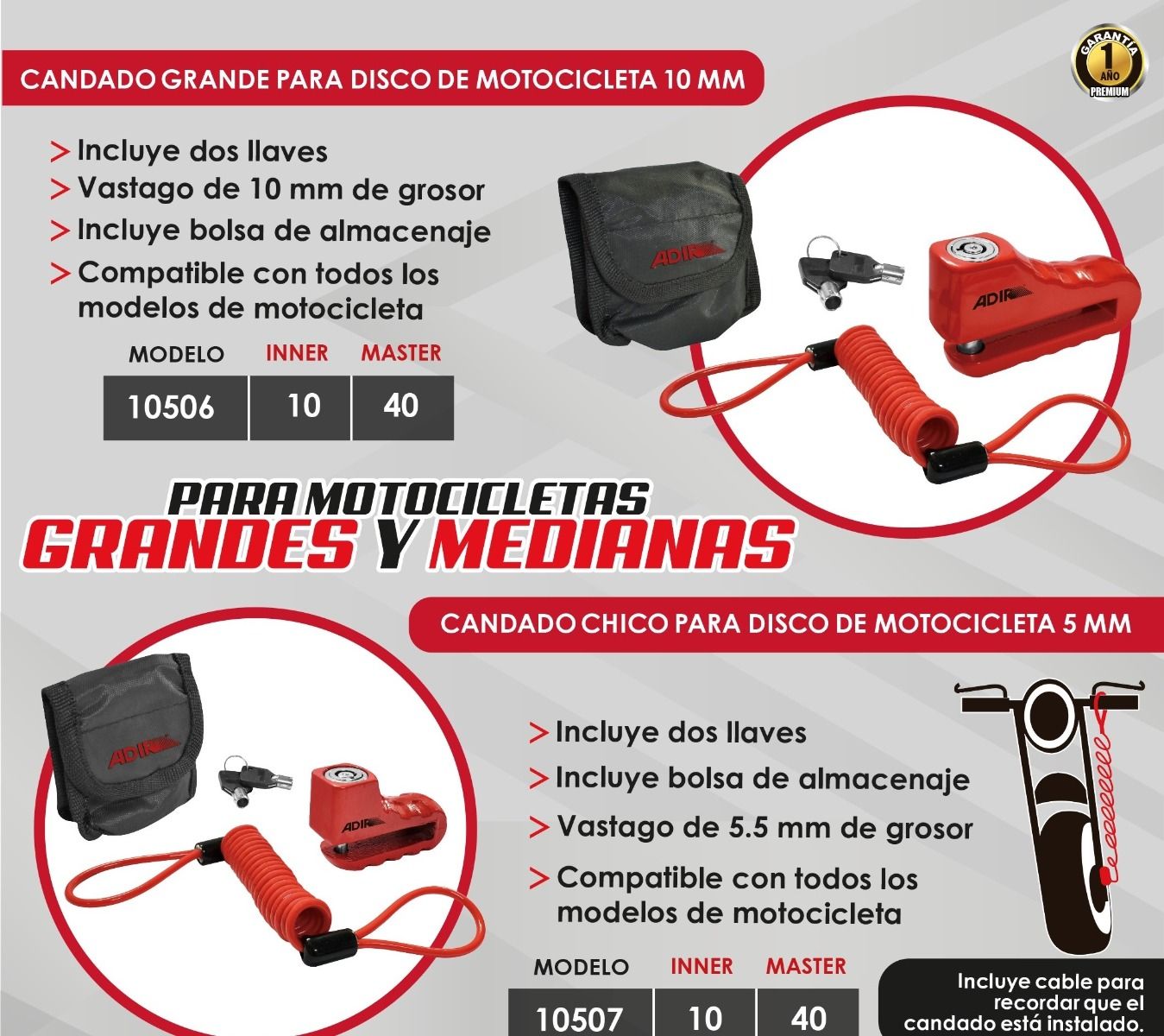 Candado para motocicleta / freno de disco 10507 Adir 2