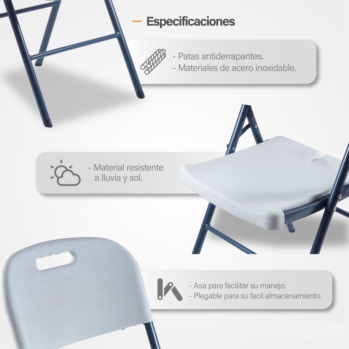 Silla Plegable Reforzada Blanca GardenLife 5