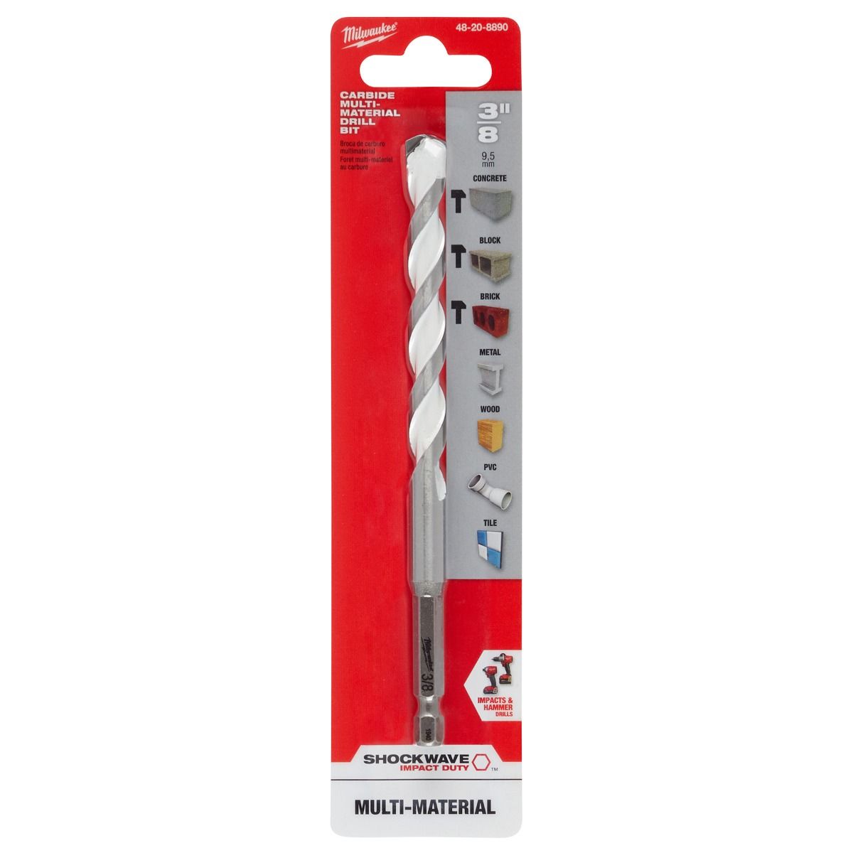 Broca de carburo Multi Material 3/8" X 6” 48-20-8890 Milwaukee 3