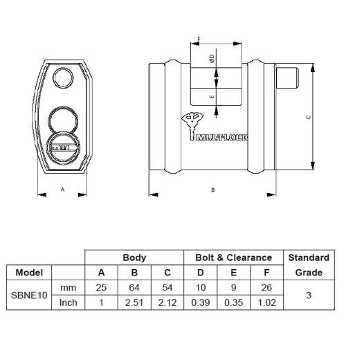 Candado para cortina alta seguridad 10MM Arco SBNE10 MX6009 Mul-T-Lock 6
