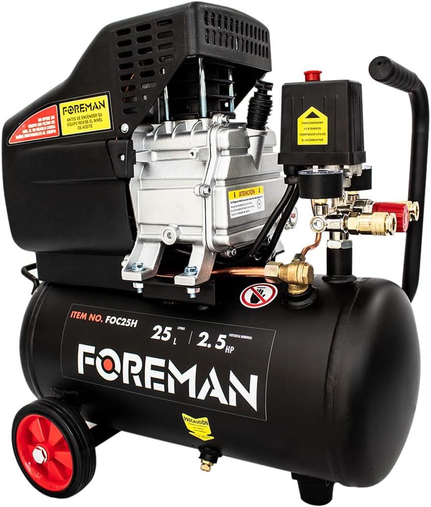Compresora 2.5 HP 25 Lt FOC25H con Pistola y Manguera Foreman 2