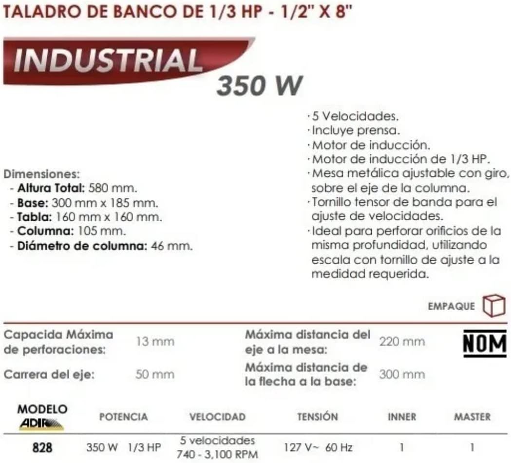 Taladro de banco 5V 1/2HP 828 ADIR 6