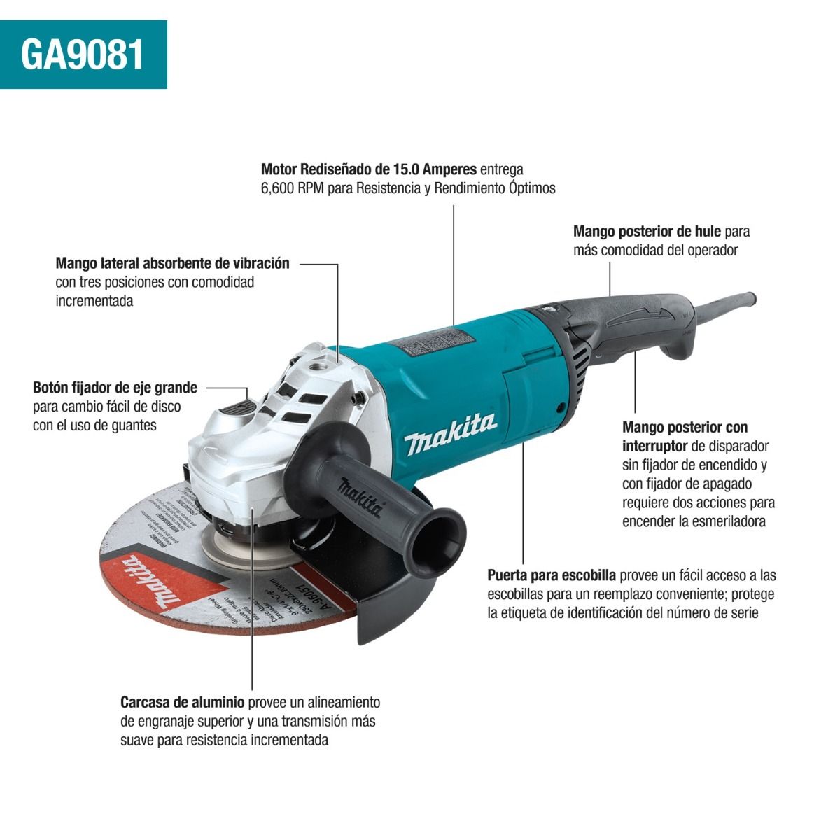 Esmeriladora Angular 9 Pulg GA9081 Makita 2