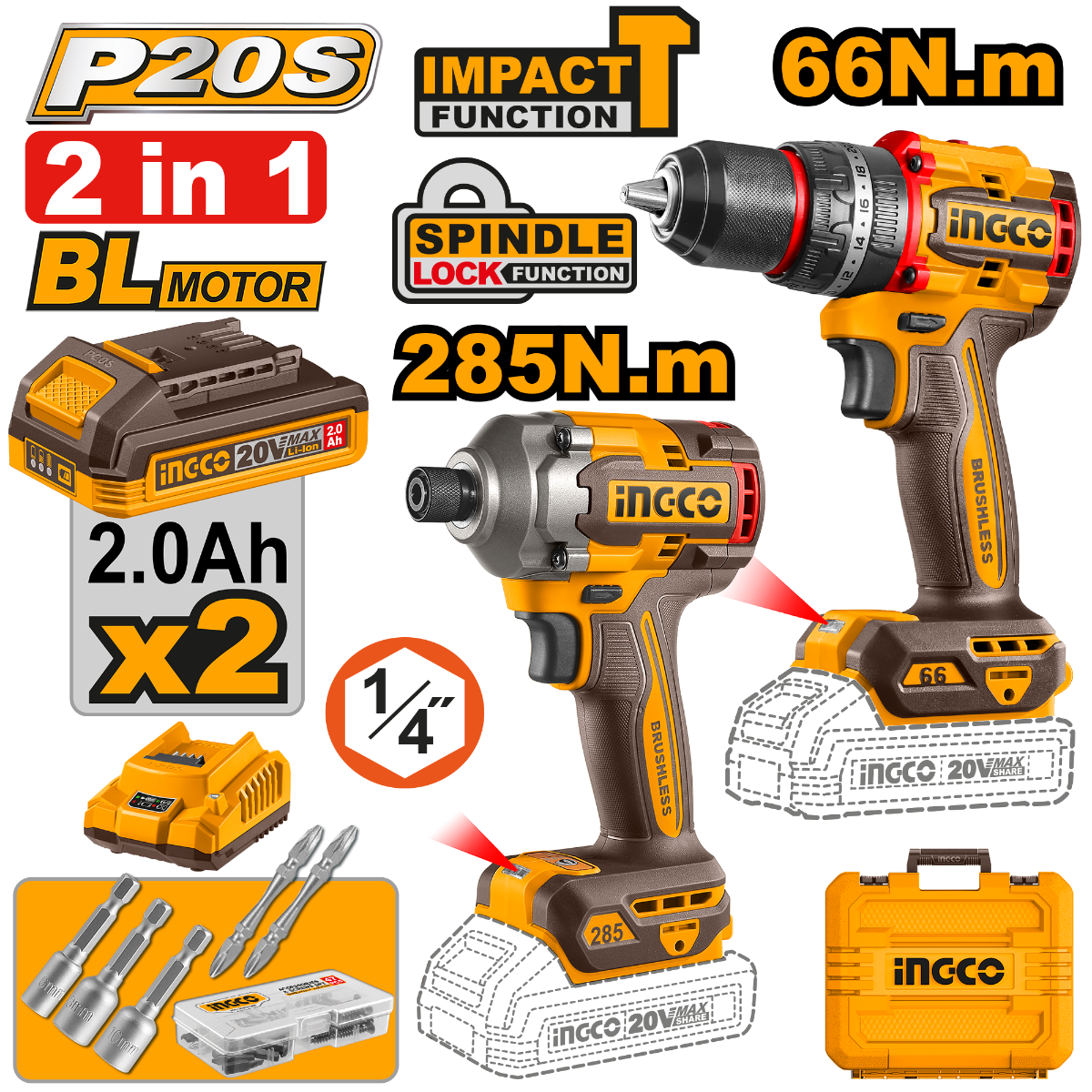 Combo Rotomartillo + Atornillador 20V UCKLI20277 Ingco