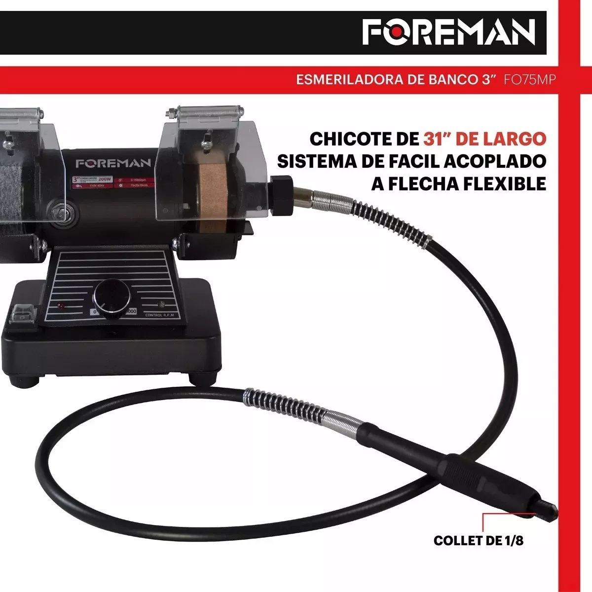 Esmeril de Banco 3” con Chicote FO75MP Foreman 3
