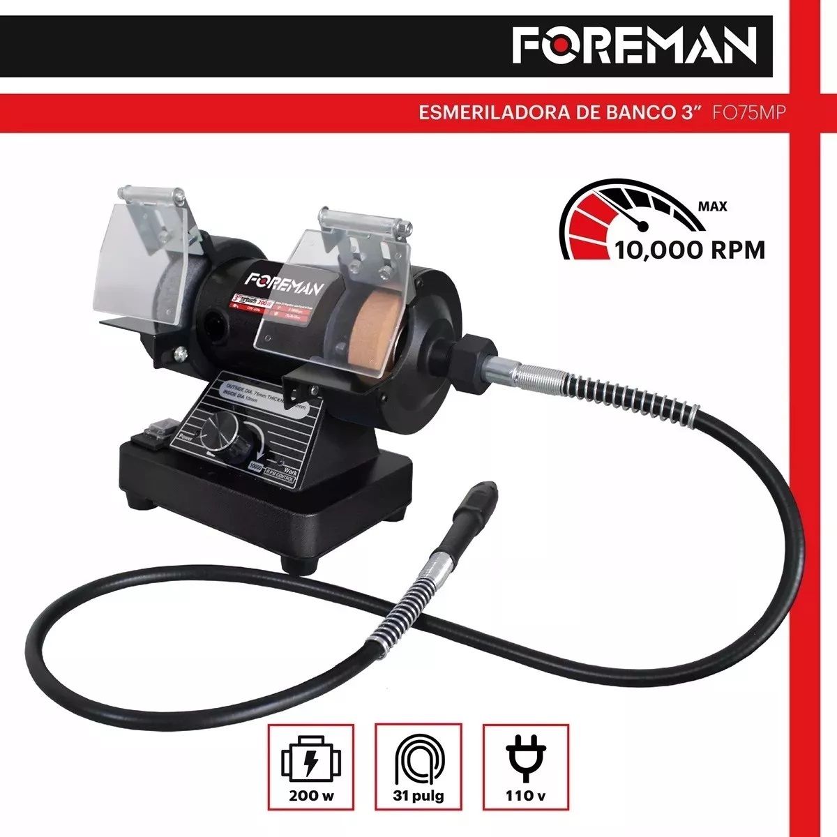 Esmeril de Banco 3” con Chicote FO75MP Foreman 5