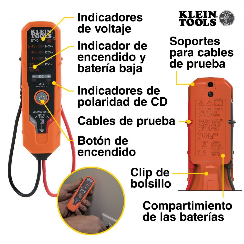 Multímetro de gancho y kit de prueba eléctrica CL120VP Klein Tools 7