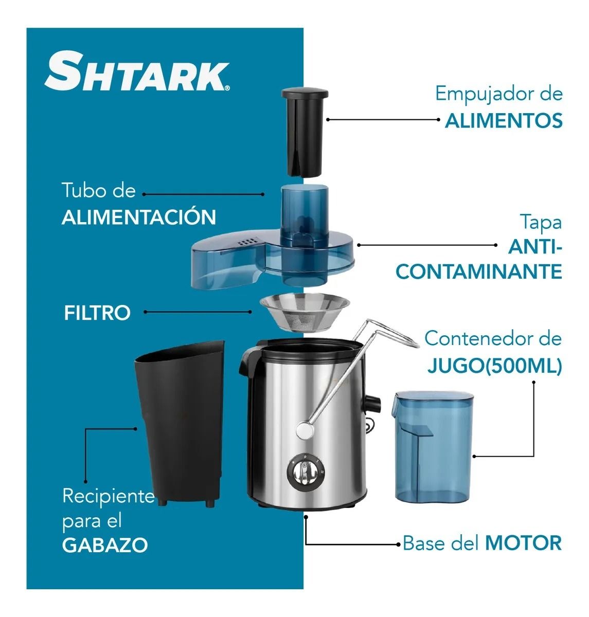 Extractor de Jugos 1000W SHTEJ500 Shtark 2