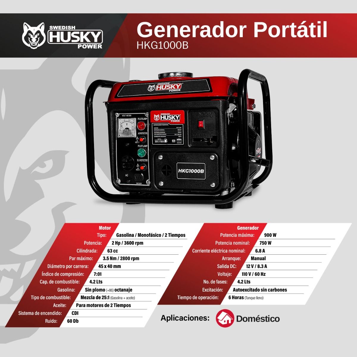 Generador A Gasolina 900W HKG1000B Husky 10