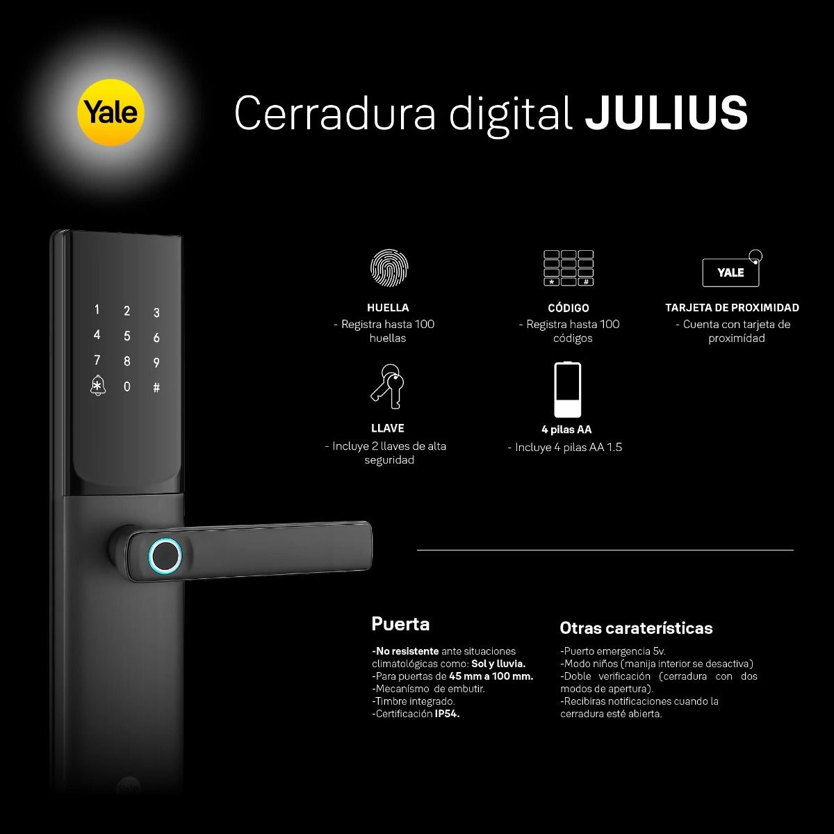 Cerradura Digital Sensor RF de Huella con IA Julios MX83425 Yale 6