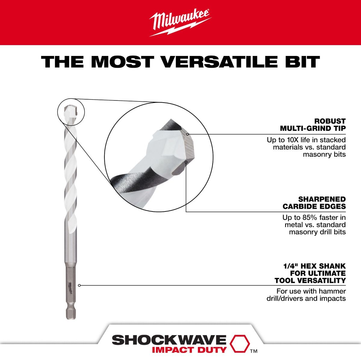 Broca de carburo Multi Material 5/16" X 6” 48-20-8888 Milwaukee 4