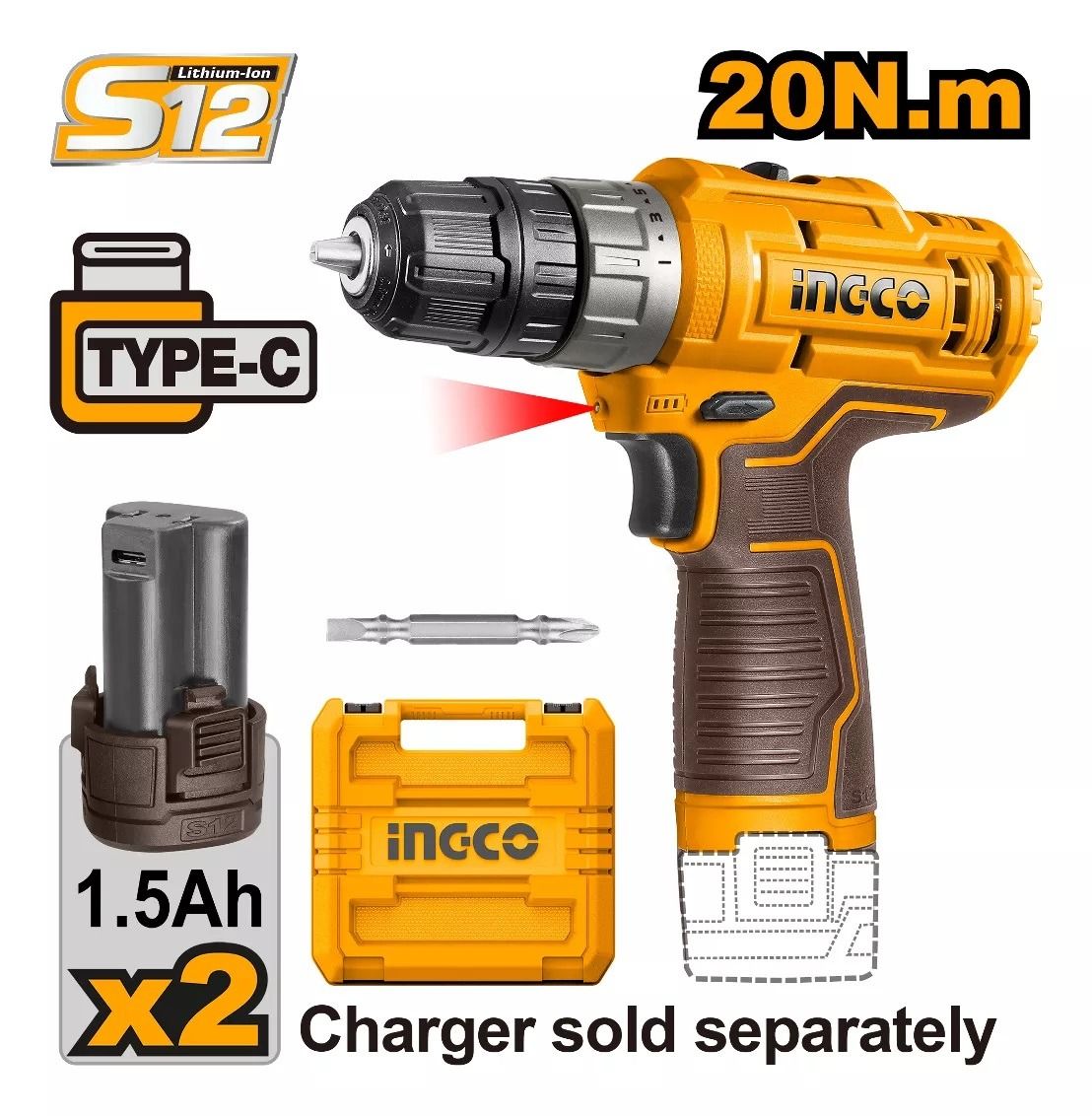 Taladro Atornillador 12V 3/8” CDLI12202 Ingco 2