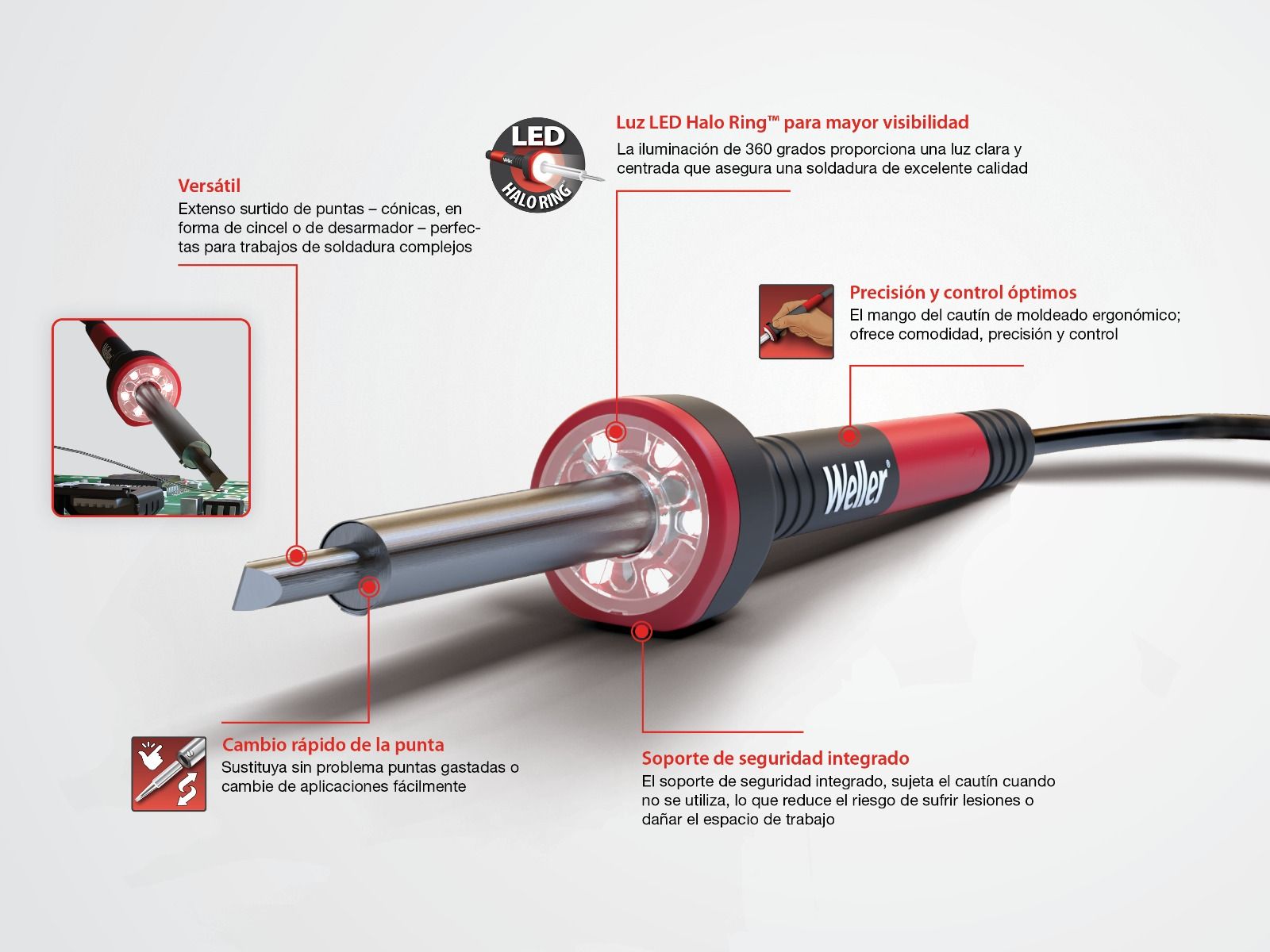 Cautín para soldadura de 60 W con luz LED Halo Ring™ WLIR6012A Weller 7