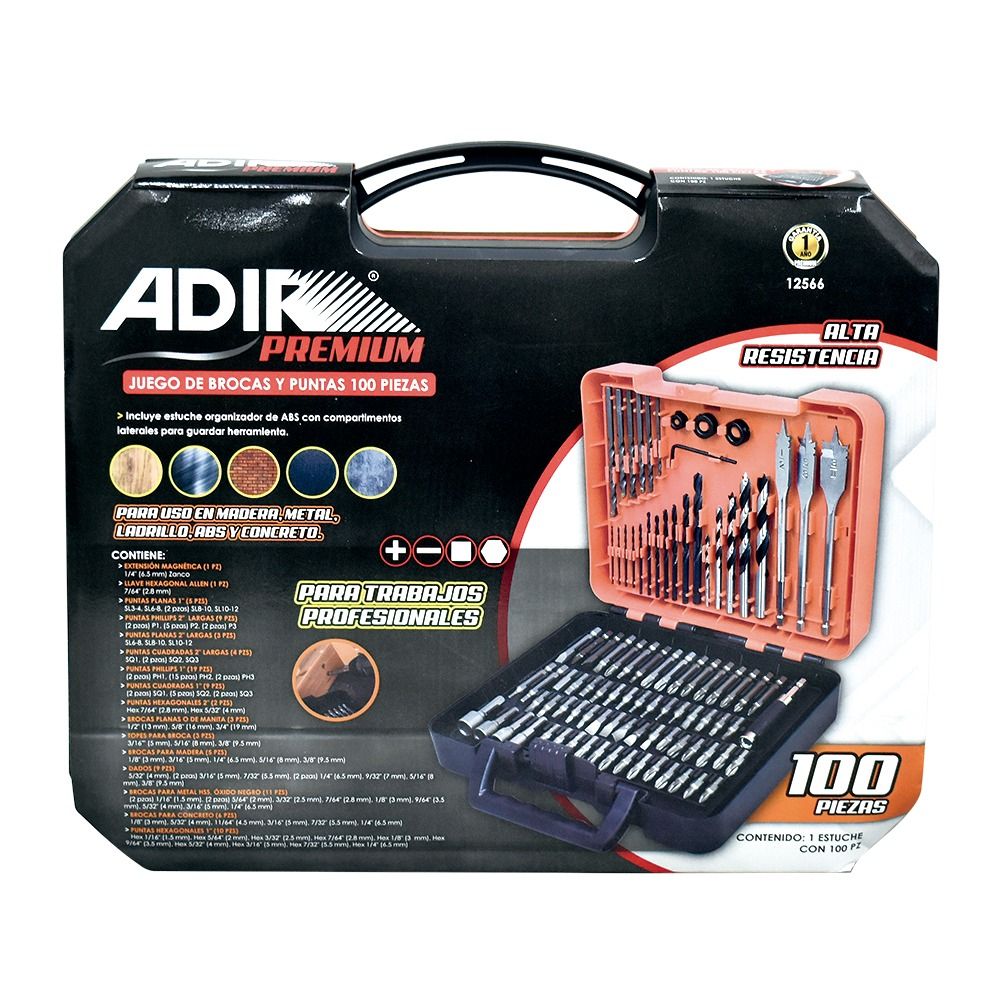 Juego de Brocas y Puntas 100pz 12566 Adir 3
