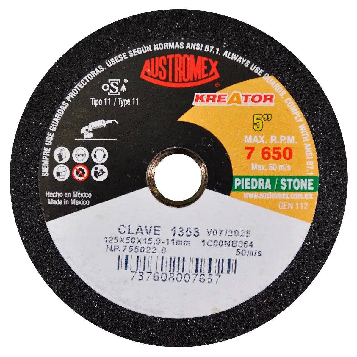 Copa Para Desbaste Piedra G80 5" x 2"x 5/8"-11H 1353 Austromex 2