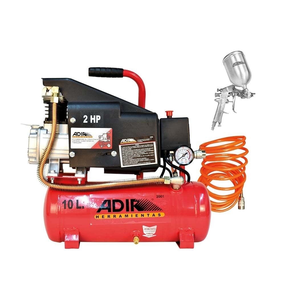 Combo Compresora 2 HP 10Lts Pistola y Manguera 2001 Adir 4