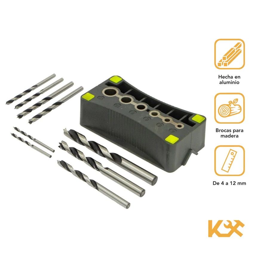 Guia para Taladro Plantilla en V de 4-12 mm C/9 Brocas para Madera 3-10 mm 300225 Kingsman 2