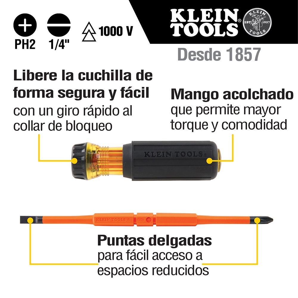 Desarmador 2 en 1 con aislamiento punta Phillips n.º 2 32293 Klein Tools 10
