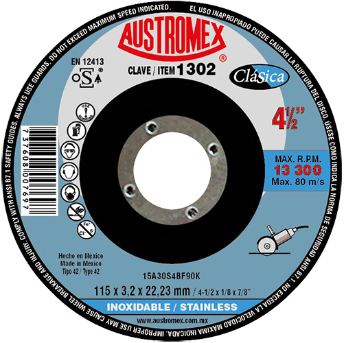 Disco para corte de acero inoxidable 4-1/2 Pulg 1302 Austromex