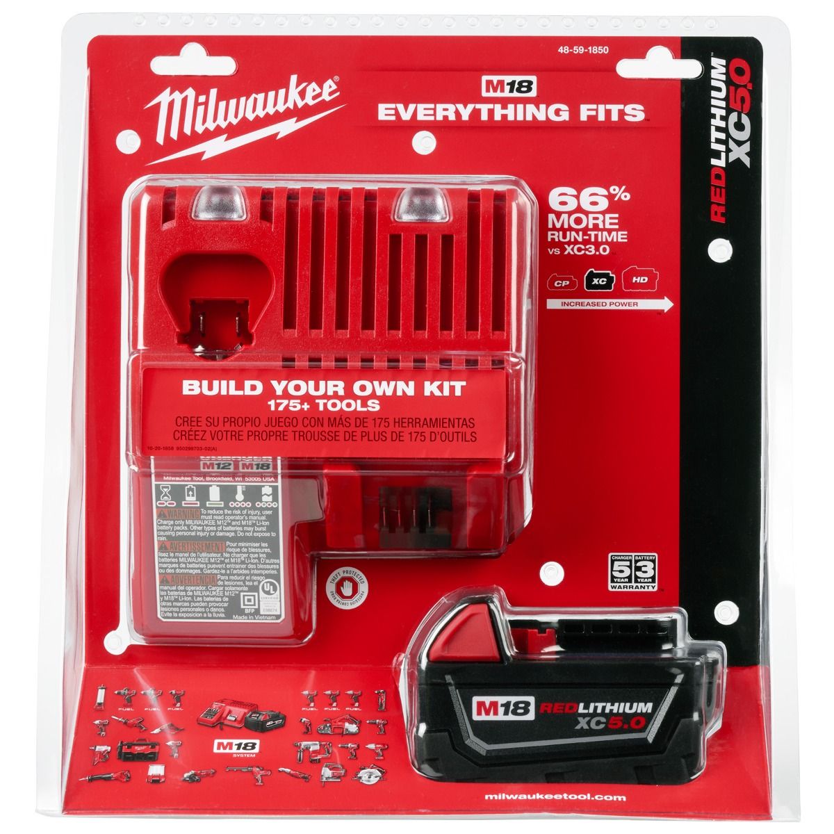 Juego batería y cargador M18™ REDLITHIUM™ XC5.0 48-59-1850 Milwaukee 5