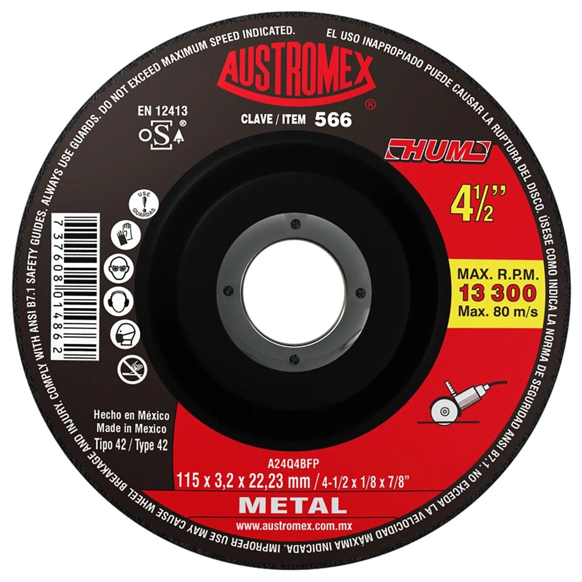 Disco Para Corte De Metal 4-1/2” 566 Austromex