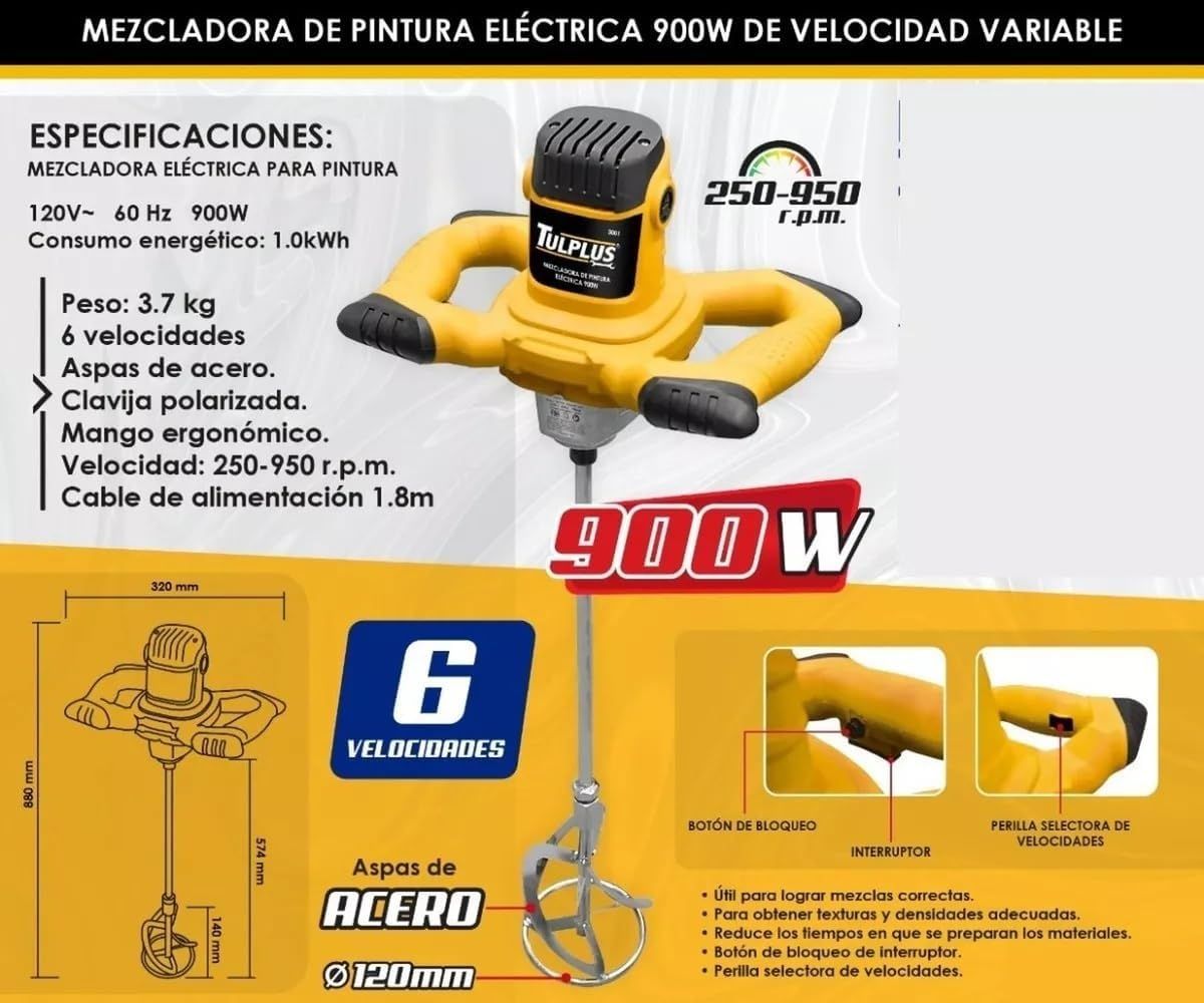 Mezclador Eléctrico 900W 3001 Tulplus 5