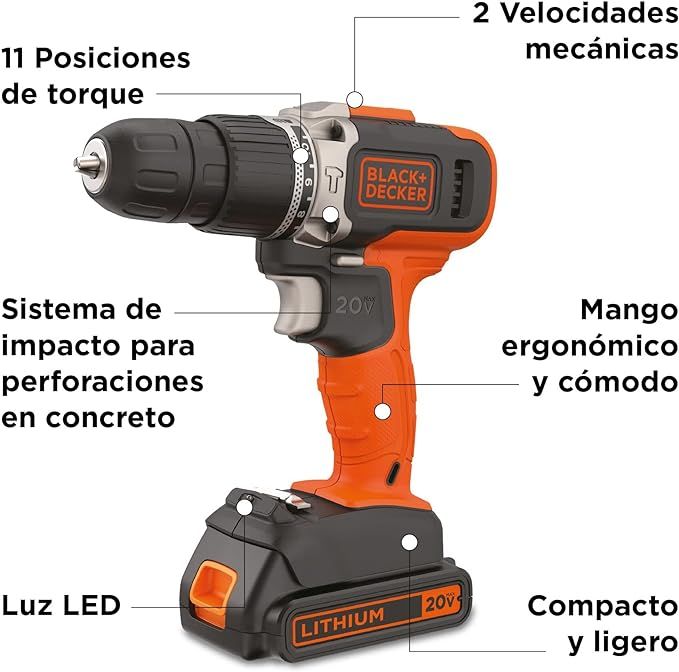 Taladro atornillador 3/8 20V BCD704C1 Black&amp;Decker 2