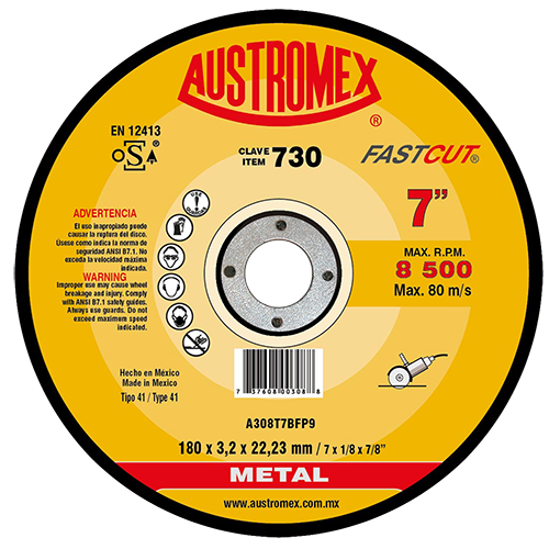 Disco para corte de acero inoxidable 7 Pulg 730 Austromex