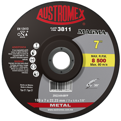 Disco para desbaste de metal 7 Pulg 3811 Austromex