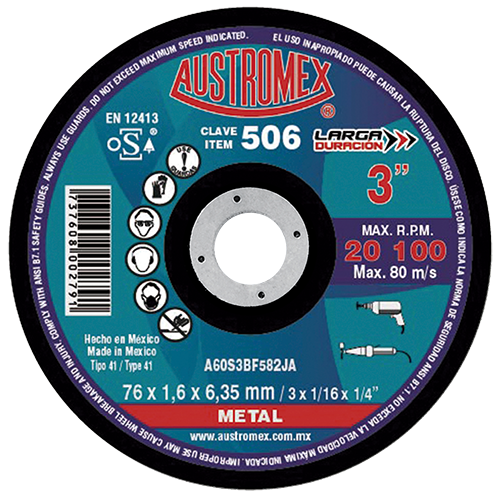 Disco para corte de metal 3 Pulg 506 Austromex