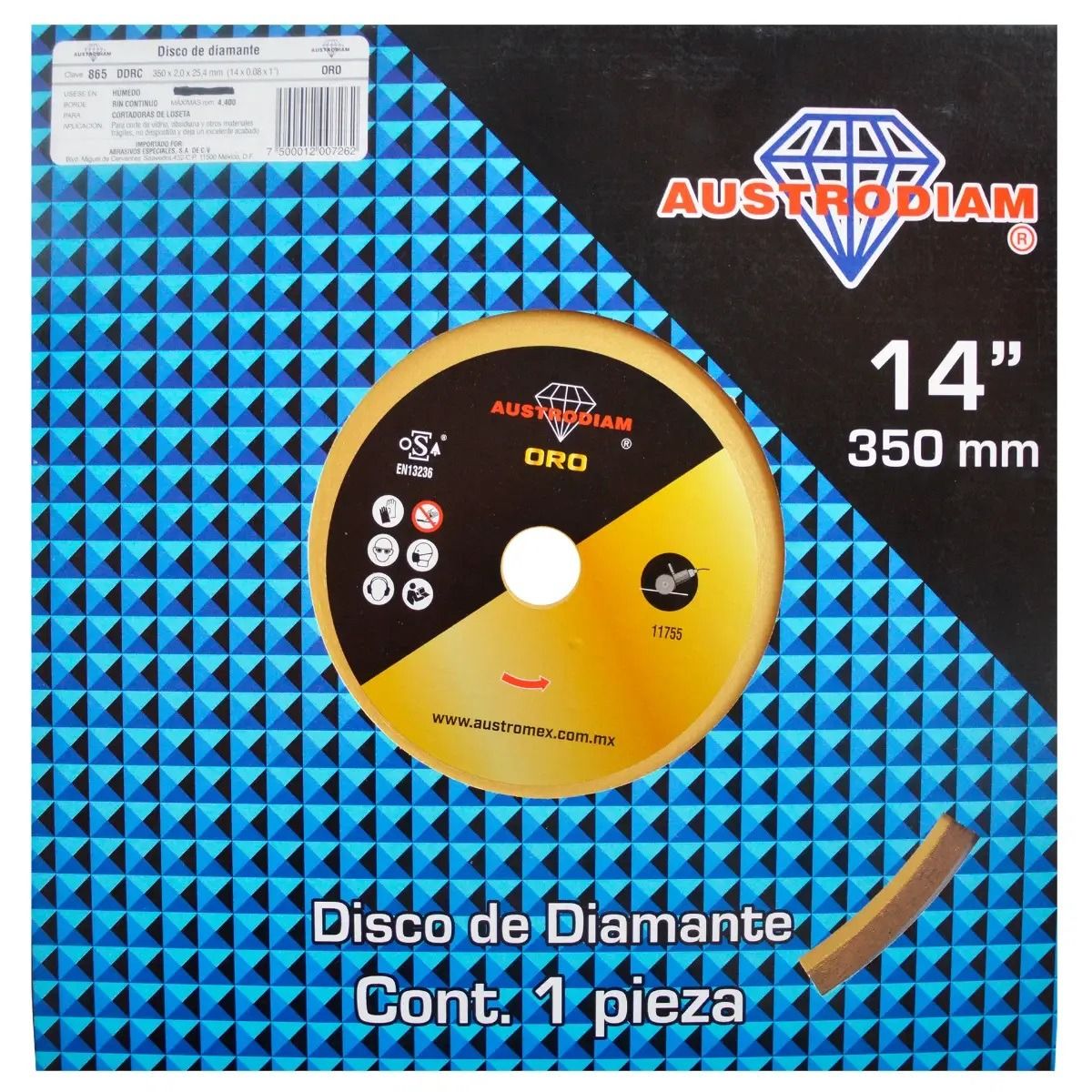 Disco de Diamante Para Corte En Húmedo Vidrio 14” 865 Austromex 2