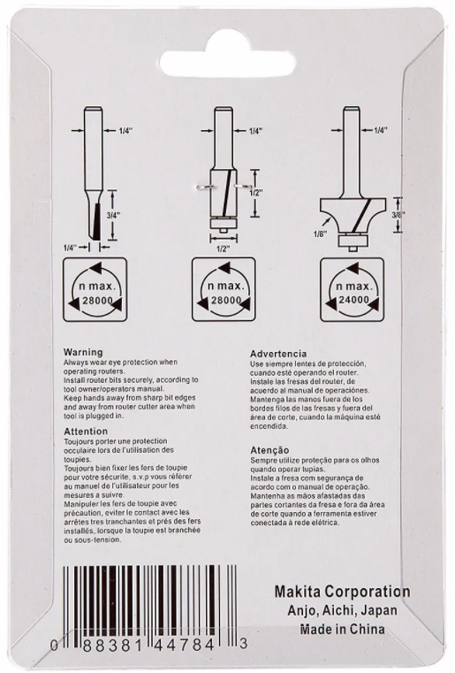 Fresas para router 3 Pz D53344 Makita 3
