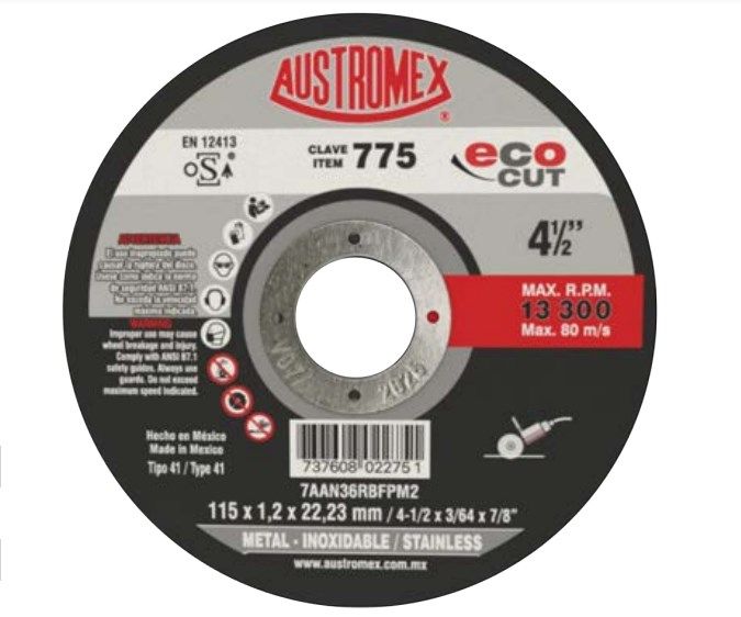 Disco abrasivo para corte de acero al carbón, inoxidable y metales 775 4 1/2" Austromex 2