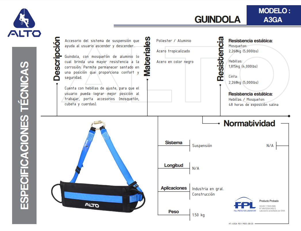 Guindola para suspensión A3GA Alto Altura Segura 4