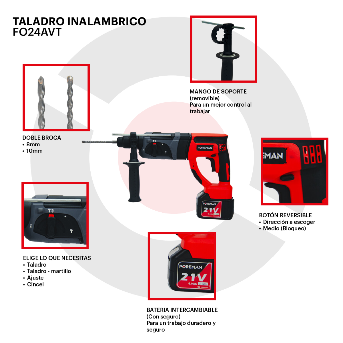 Rotomartillo inalámbrico 21V FO24AVT FOREMAN 2