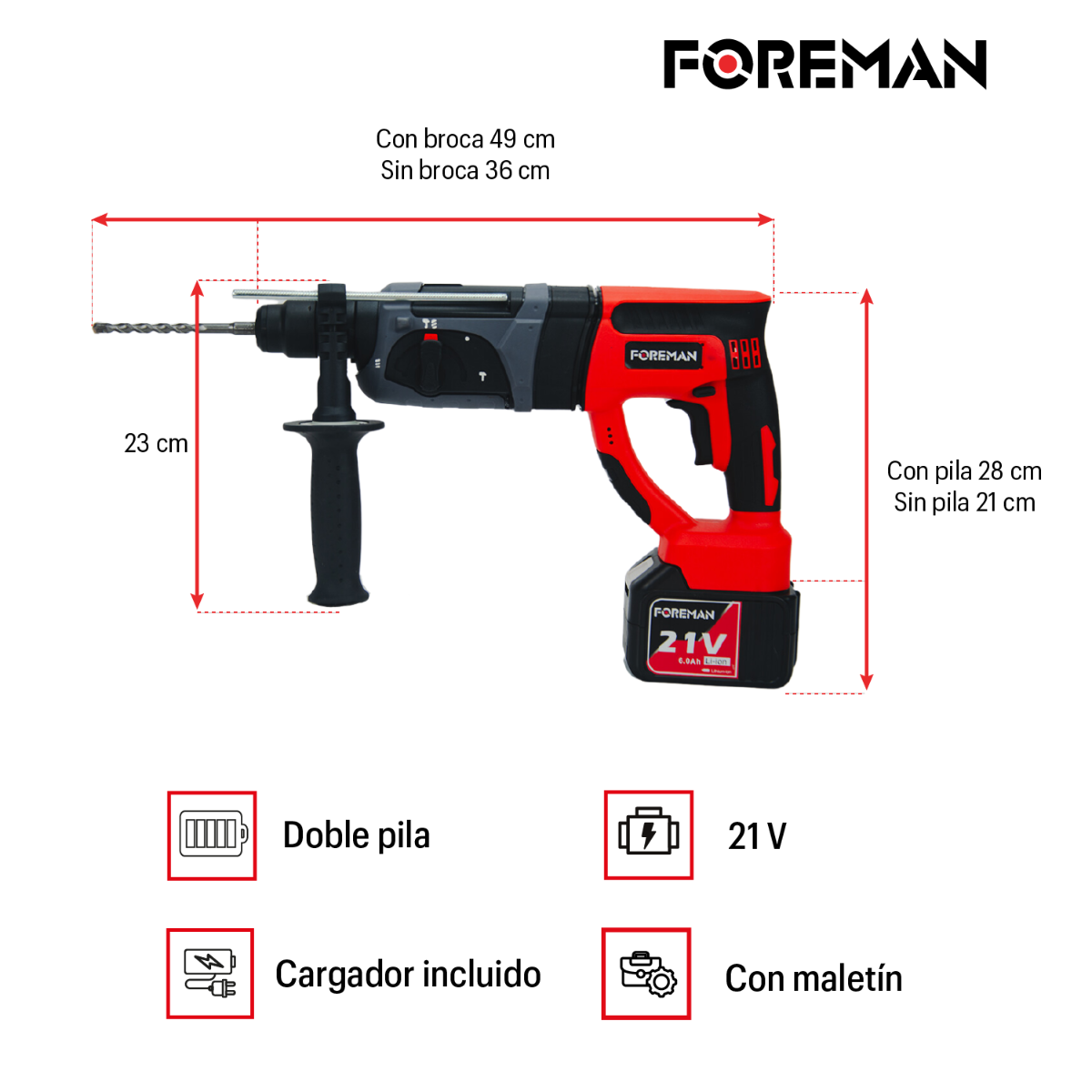 Rotomartillo inalámbrico 21V FO24AVT FOREMAN 3