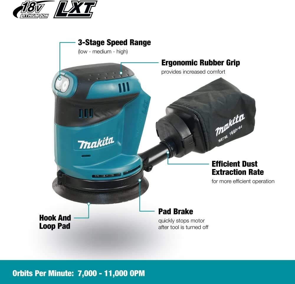 Lijadora orbital Inalámbrica 5" 18V DBO180Z Makita 4