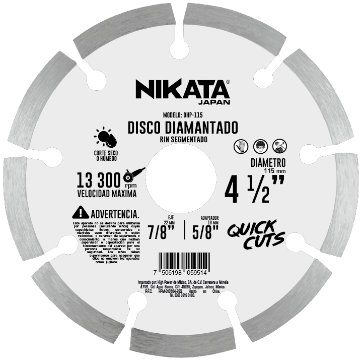 Disco Diamantado Rin Segmentado 4 1/2" DCP-115 Nikata