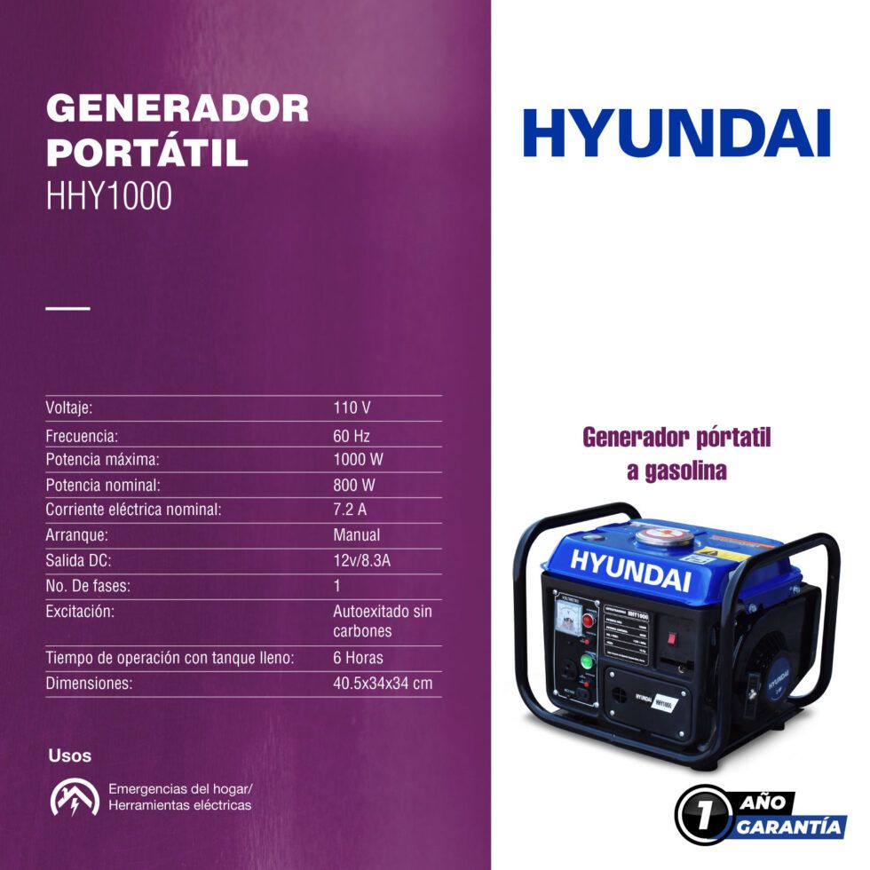 Generador a Gasolina HHY1000 Hyundai 7