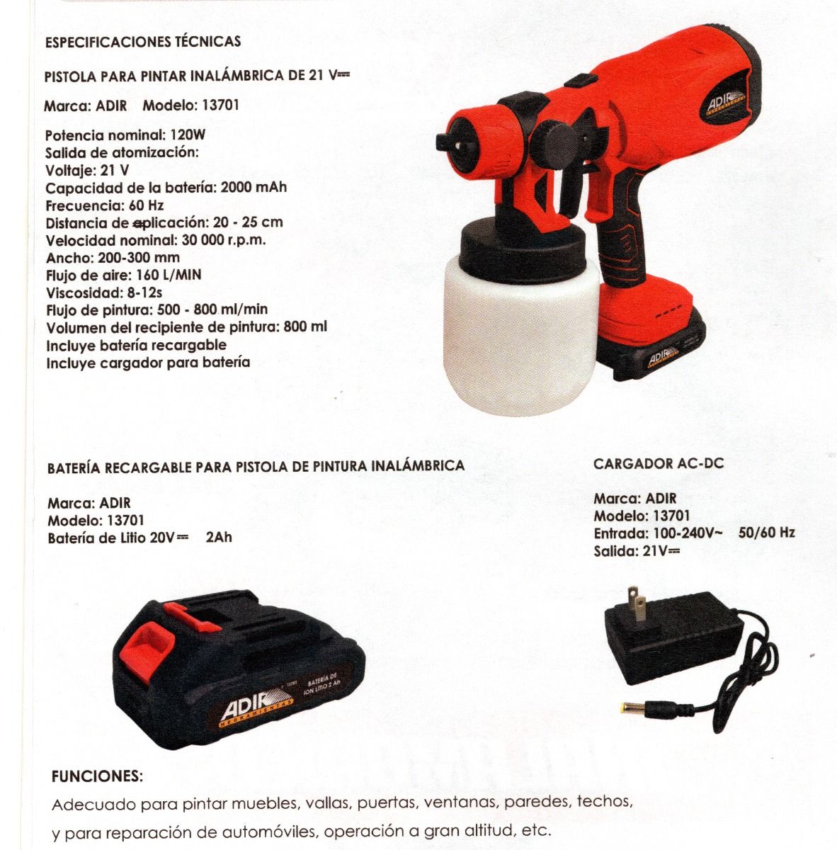 Pistola Para Pintar Inalámbrica 21V 13701 Adir 2