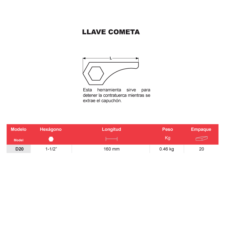 Llave cometa 1-1/2 Pulg D20 Century 2