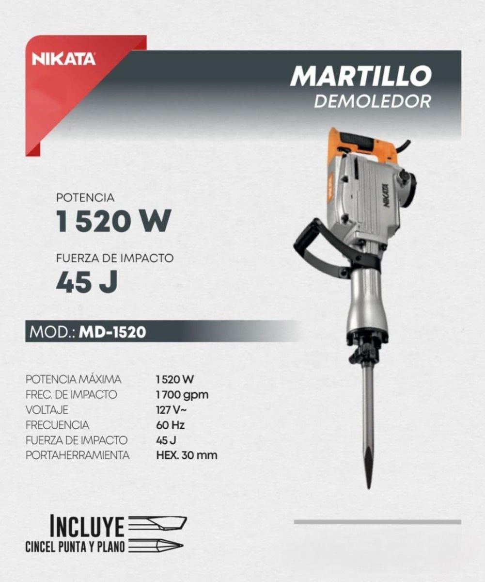 Martillo Demoledor 1520W MD-1520 Nikata 3