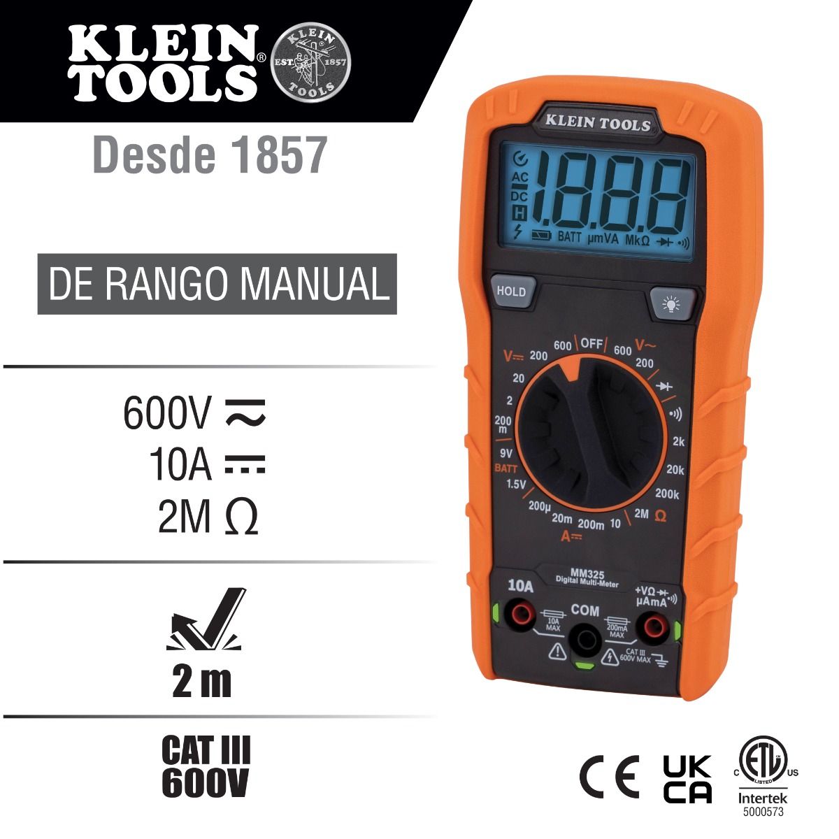 Multímetro digital con selección manual de rango de 600 V MM325 Klein Tools 4