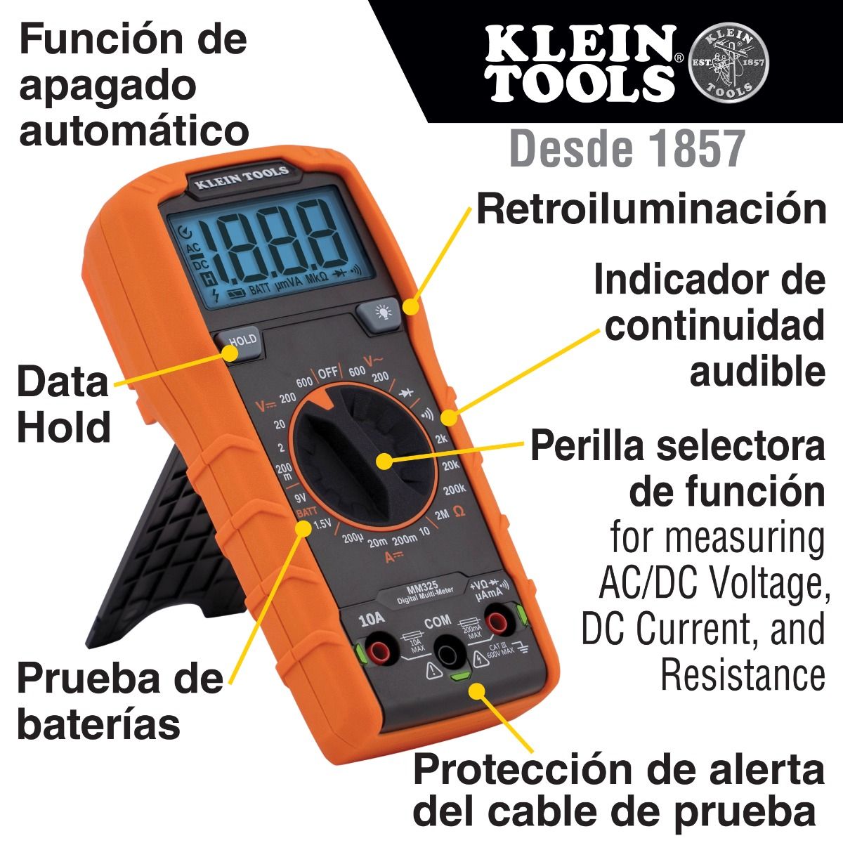 Multímetro digital con selección manual de rango de 600 V MM325 Klein Tools 5