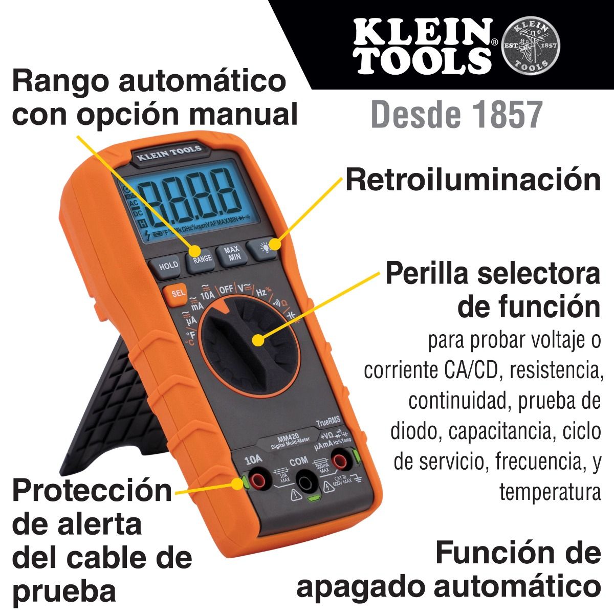 Multímetro digital de rango automático de 600 V MM420 Klein Tools 7