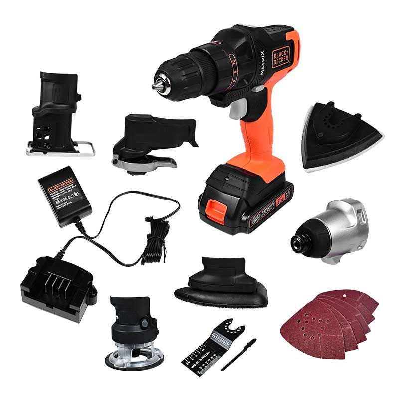Taladro Inalámbrico 20V MAX* MATRIX™ con 6 Cabezales Intercambiables MTX20K6A Black &amp; Decker