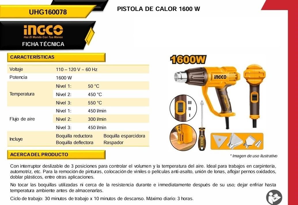 Pistola de Calor 1600W UHG160078 Ingco 3